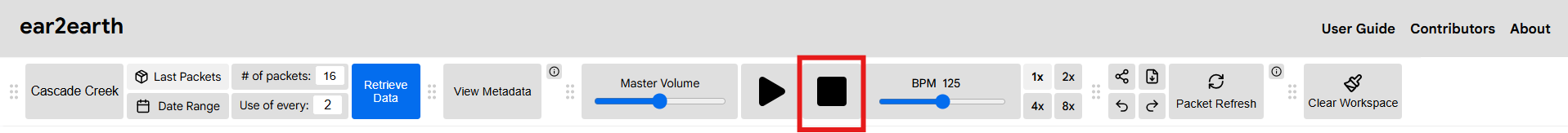 user selects the 'Stop' button